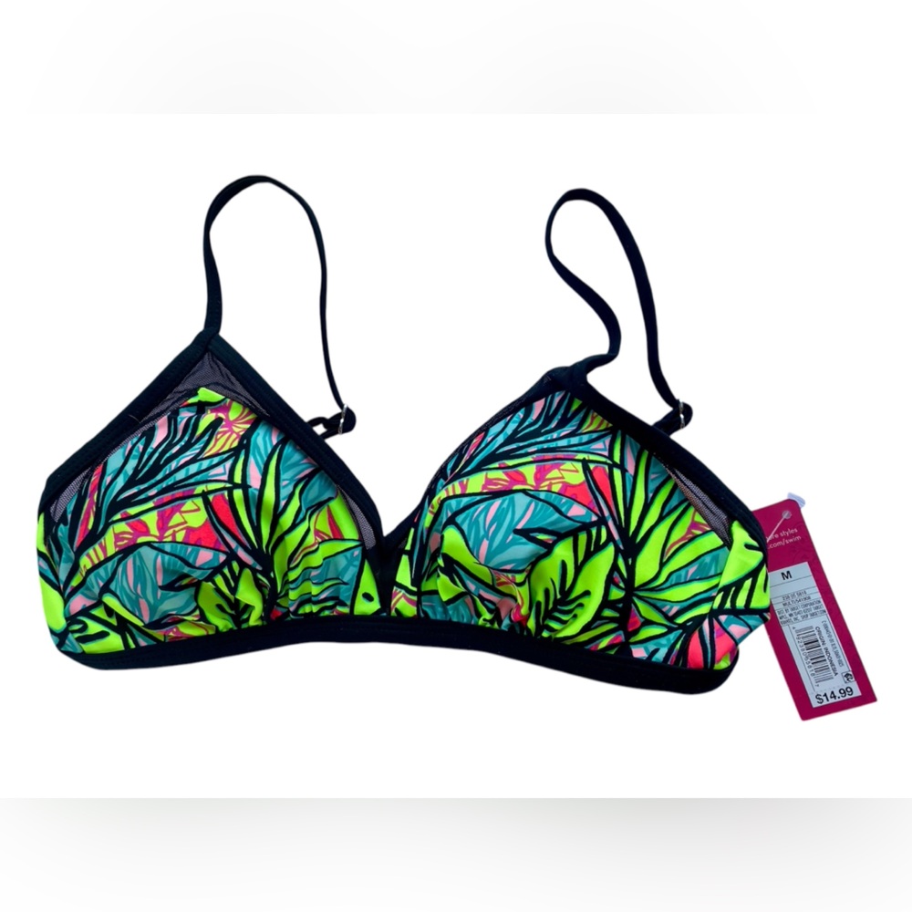 Xhilaration NWT Bikini top M Adjustable strap Neon Removable Bra pads
